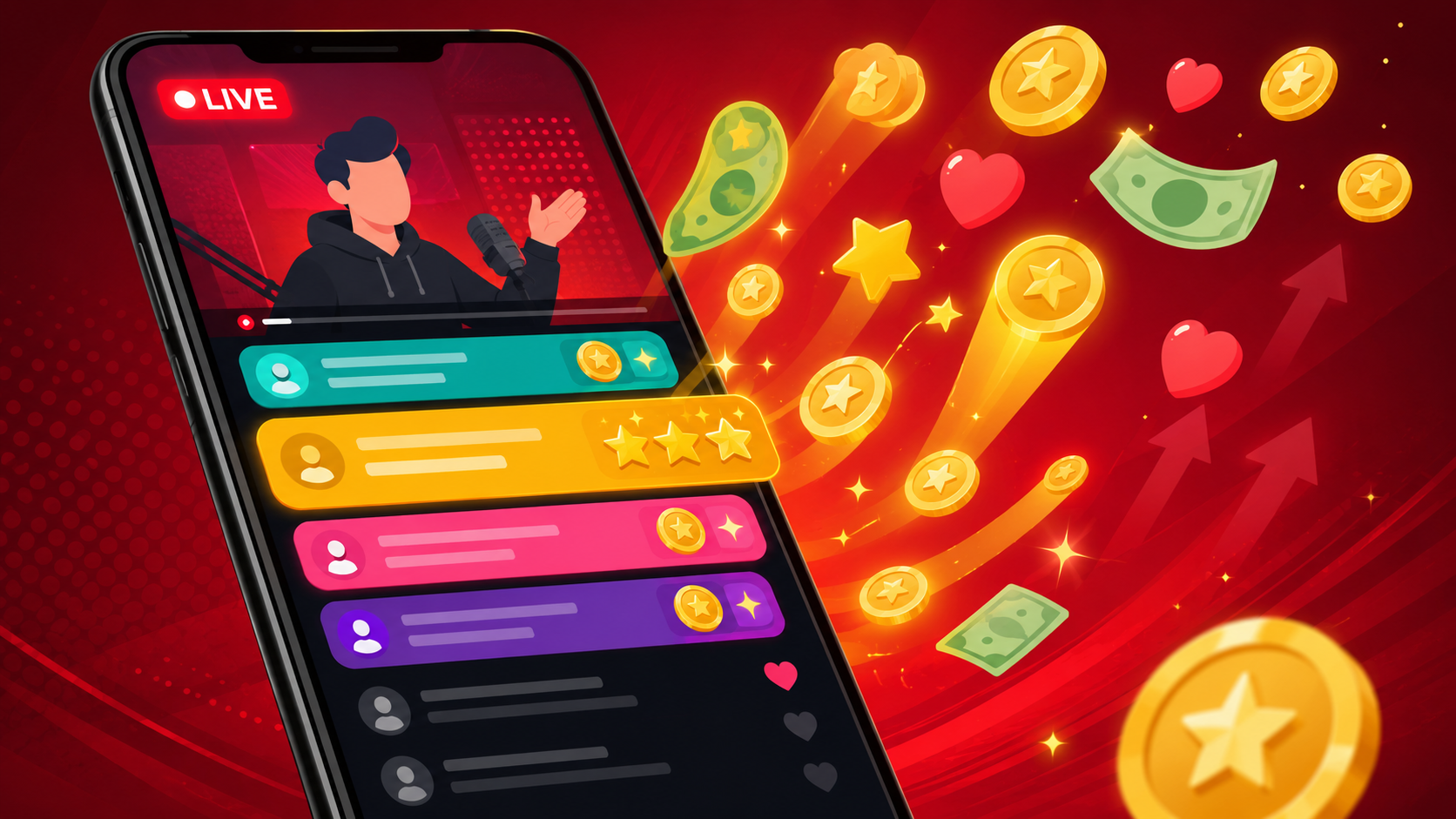 Ilustración de Super Chats y votos con dinero en una transmisión en vivo de YouTube